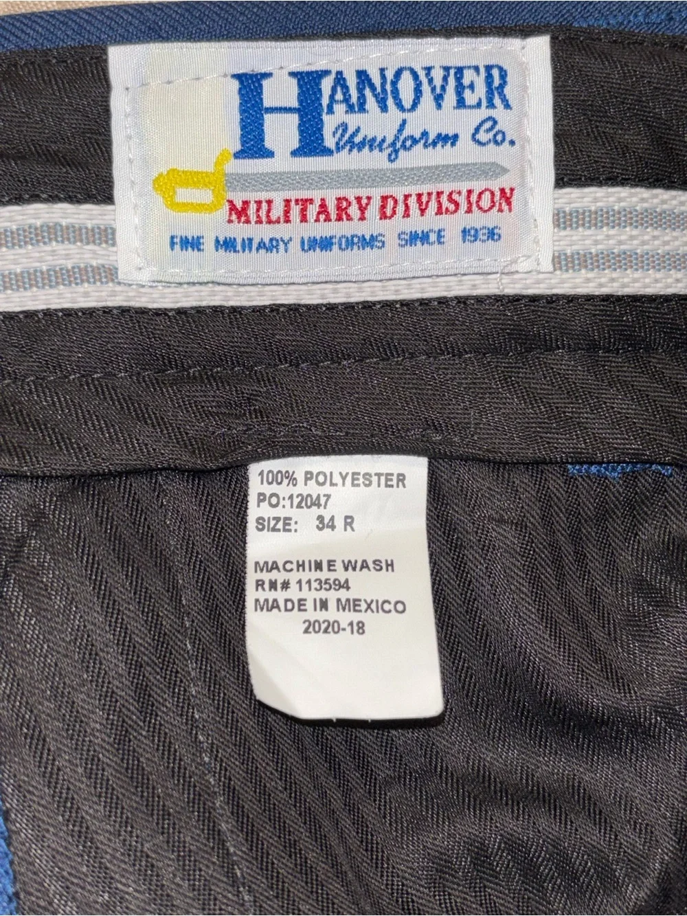 NWT Authorized Hanover Uniform Co. Military Dress Pants Size 34R Unhemmed